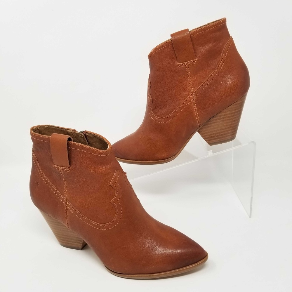 Frye Womens Reina Bootie Leather Boots Cognac